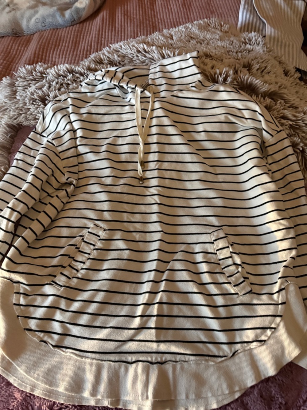 Z Supply Cream and Black Striped Hoodie